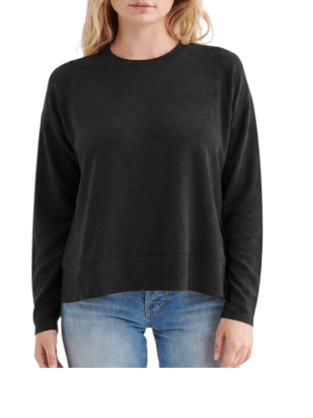 Lucky S Black Cozy Crewneck Pullover Soft Knit Side Slit Sweater Mod Whimsigoth
